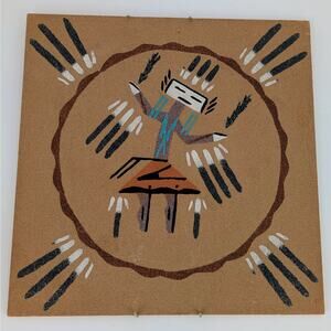 Navajo Sand Painting Female Yei Artist Signed 12 x 12 Board Native Southwest Art